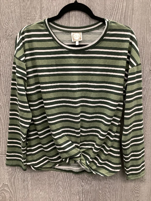 Top Long Sleeve By Tru Self In Green & White, Size: S