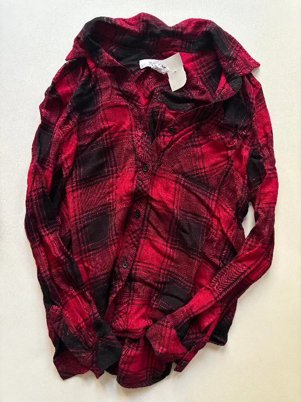 Top Long Sleeve By Workshop In Plaid Pattern, Size: M