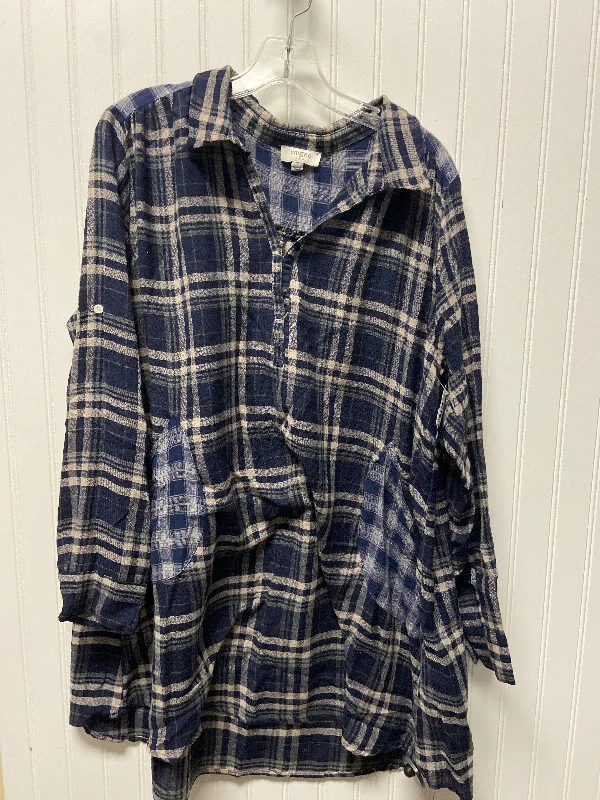 Tunic Long Sleeve By Umgee In Plaid Pattern, Size: S