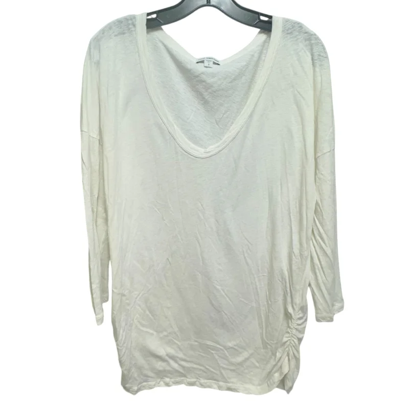 V Neck Long Sleeve Ruched Tee By James Perse In White, Size: L