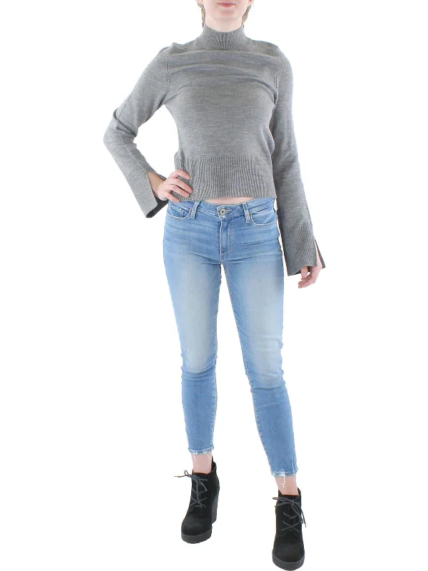 Womens Funnel Neck Heathered Pullover Sweater