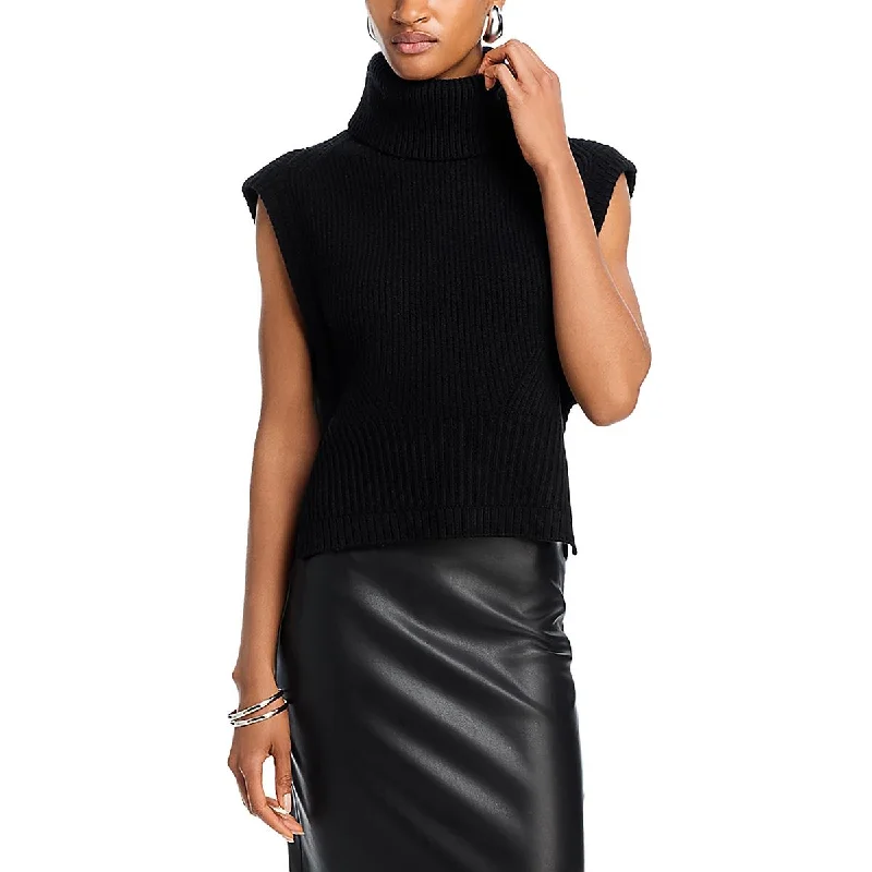 Womens Wool Blend Ribbed Mock Turtleneck Sweater