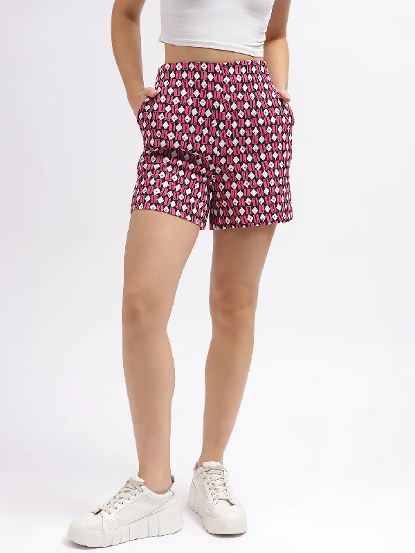 Elle Women Fuchsia Printed Relaxed Fit High-Rise Shorts