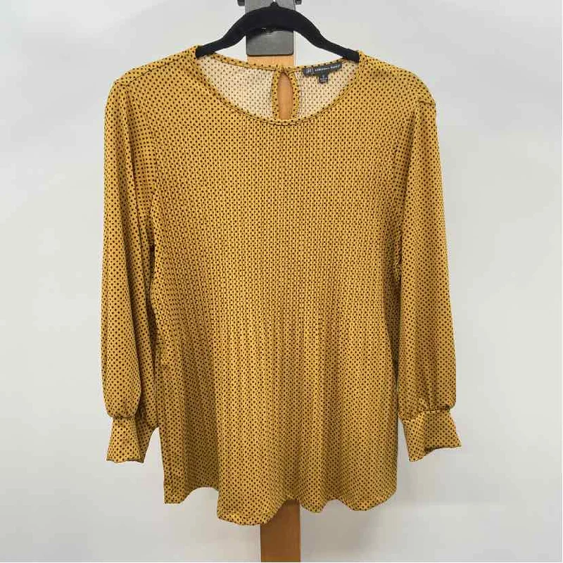 Adrianna Papell Women's Size S Mustard Yellow Polka Dot Long Sleeve Shirt