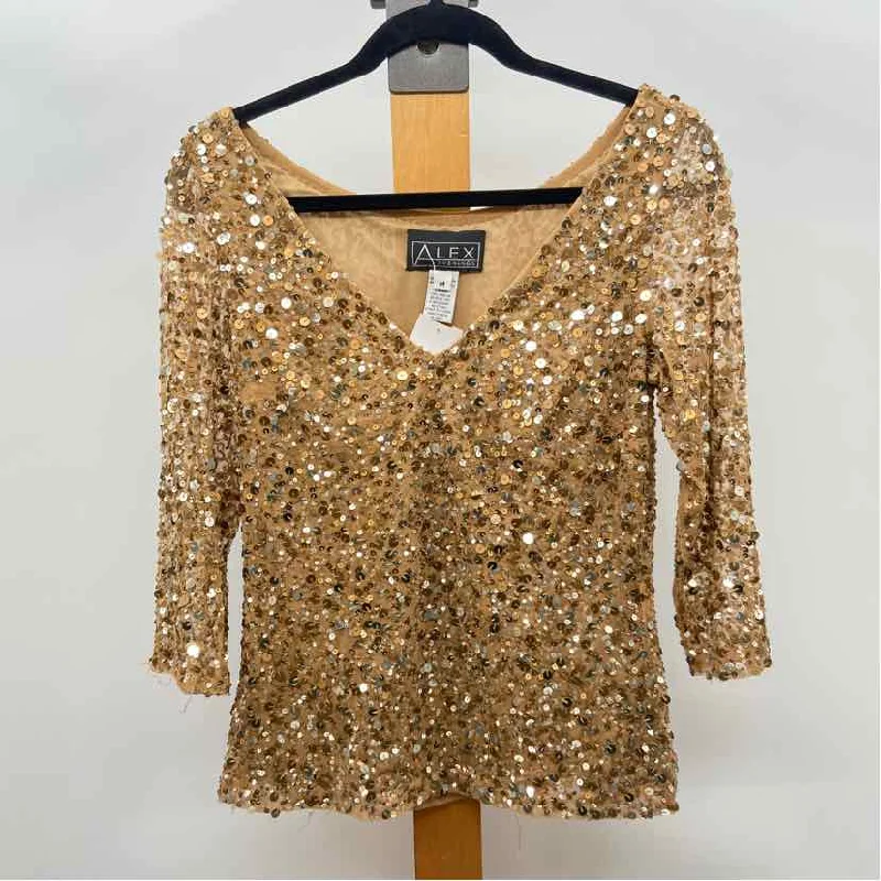 Alex Evenings Women's Size M camel Sequins Long Sleeve Shirt