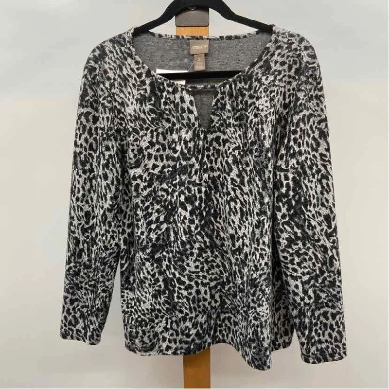 Chico's Women's Size L Gray Animal Print Long Sleeve Shirt