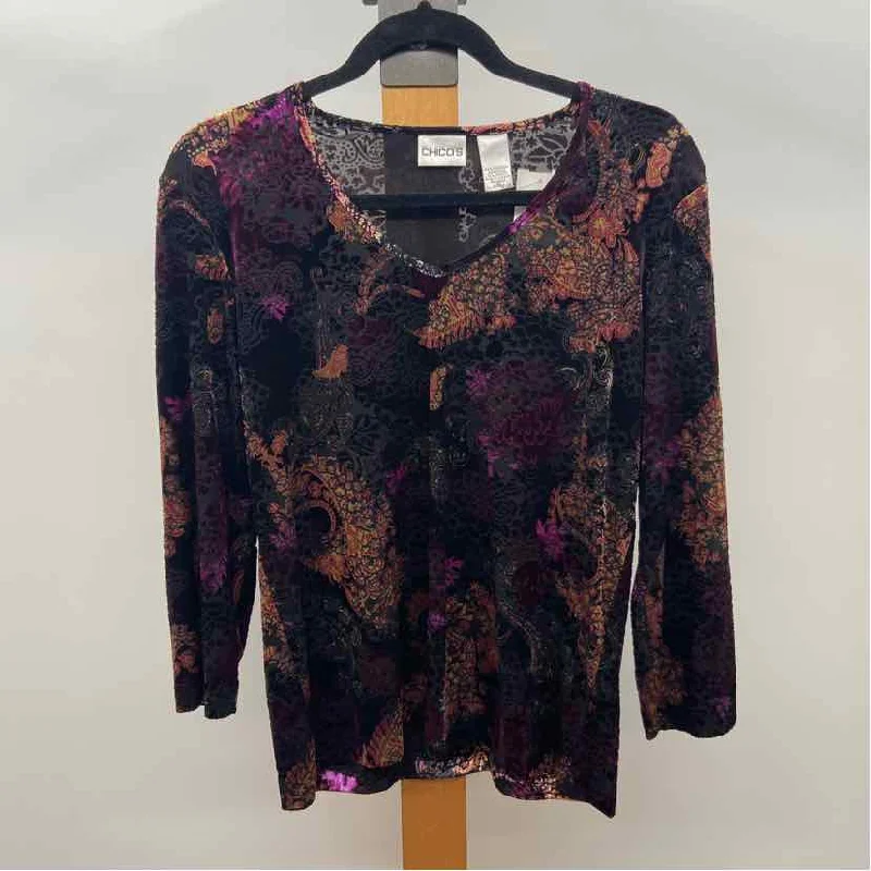 Chico's Women's Size M Black Paisley Long Sleeve Shirt