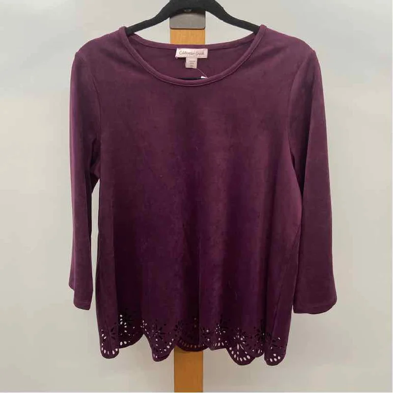 Coldwater Creek Women's Size PM burgundy cutouts Long Sleeve Shirt