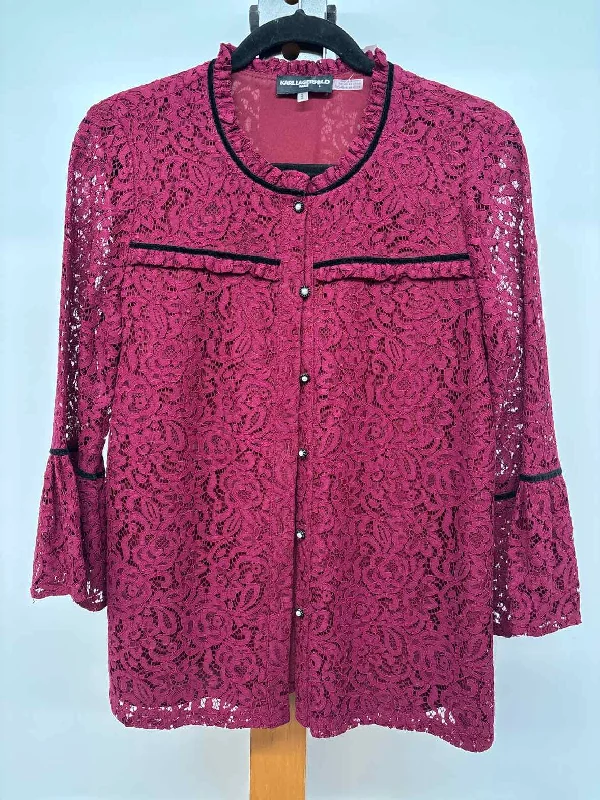 Karl Lagerfeld Women's Size M maroon Lace Long Sleeve Shirt