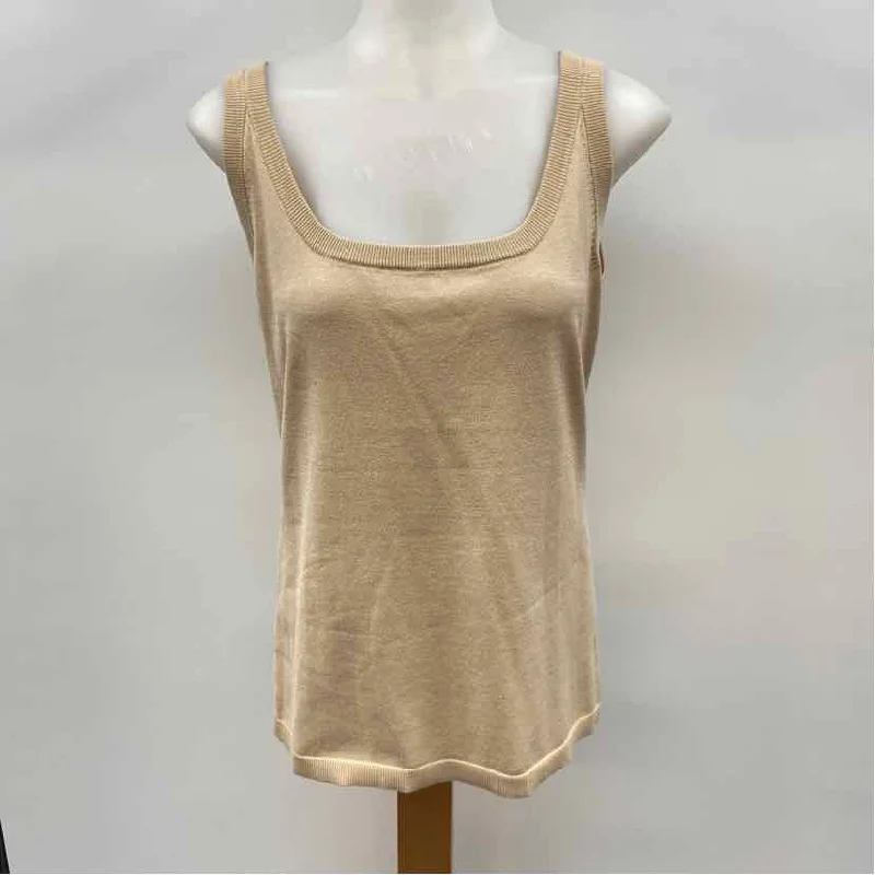 Per Se Women's Size L Beige Solid Sleeveless Shirt