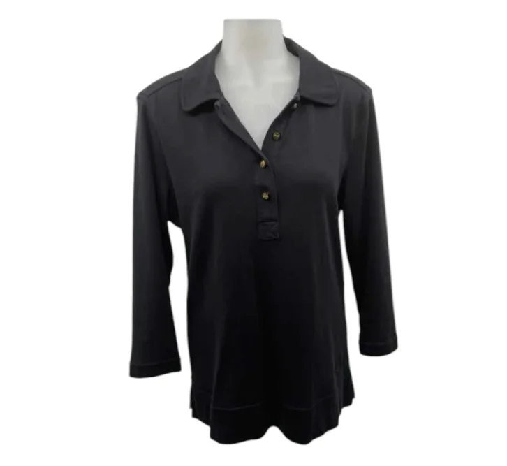 Tory Burch Women's Size L Black Solid Long Sleeve Shirt